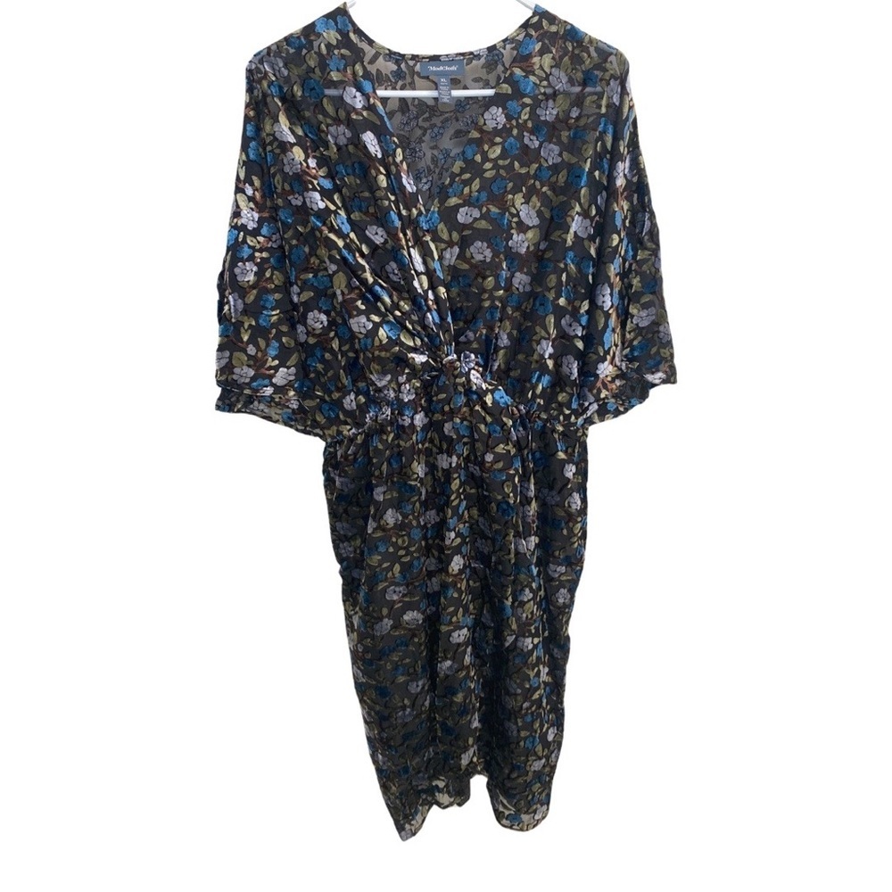 ModCloth Black Blue Burnout Velvet Faux Wrap Kaftan Midi Dress Size XL - Picture 4 of 10